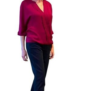 NWT Magenta Top with Cut Out and Pleated Front with Double edge sleeve